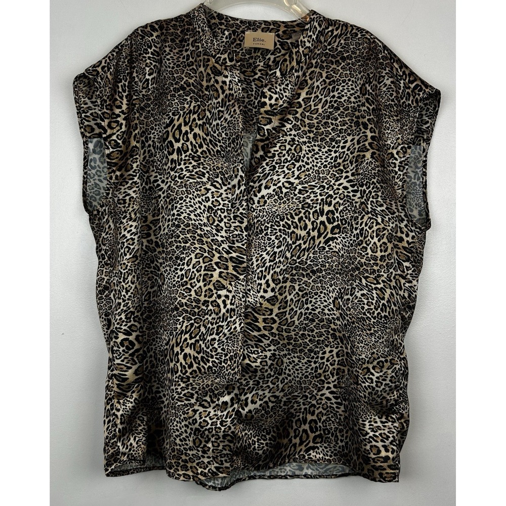 Elie Tahari Top Womens M Animal Print Top Button Up Office Work Event Party